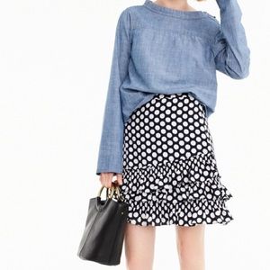 J. Crew Blue Ruffle Skirt in Dot | Blue | 10